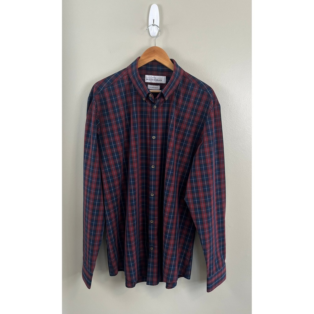 Mizzen+Main Leeward Mens 2XL Trim Fit Plaid Stretch Button Up #L-10029 Holiday